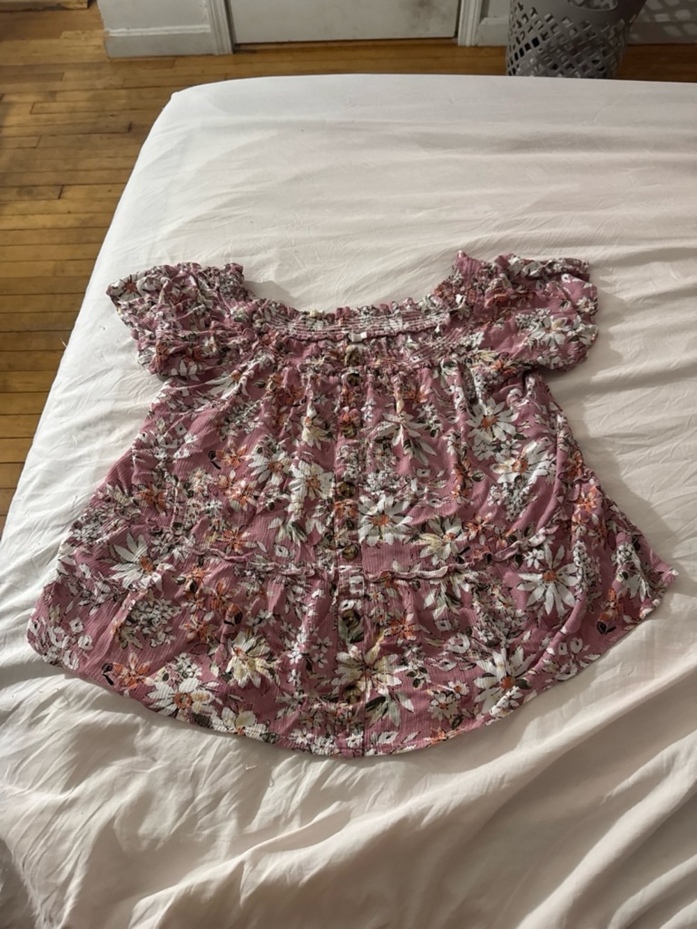 Maurices Floral Off-Shoulder Top in Dusty Rose Pink